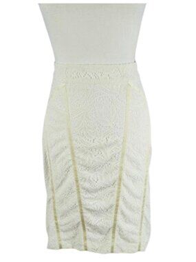 Cache White Lace Skirt Size 10 Elegant Lined Gold Zip Knee Length